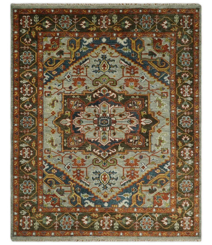 Oversize 5x8, 6x9, 8x10, 9x12, 10x14 and 12x15 Brown and Blue Traditional Persian Eclectic Hand Knotted Area Rug | TRDCP205 - The Rug Decor