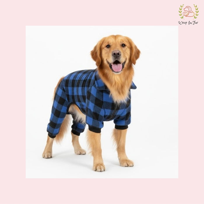 Blue & Black Plaid Dog Winter Jumpsuit – Warm Dog Winter Wear