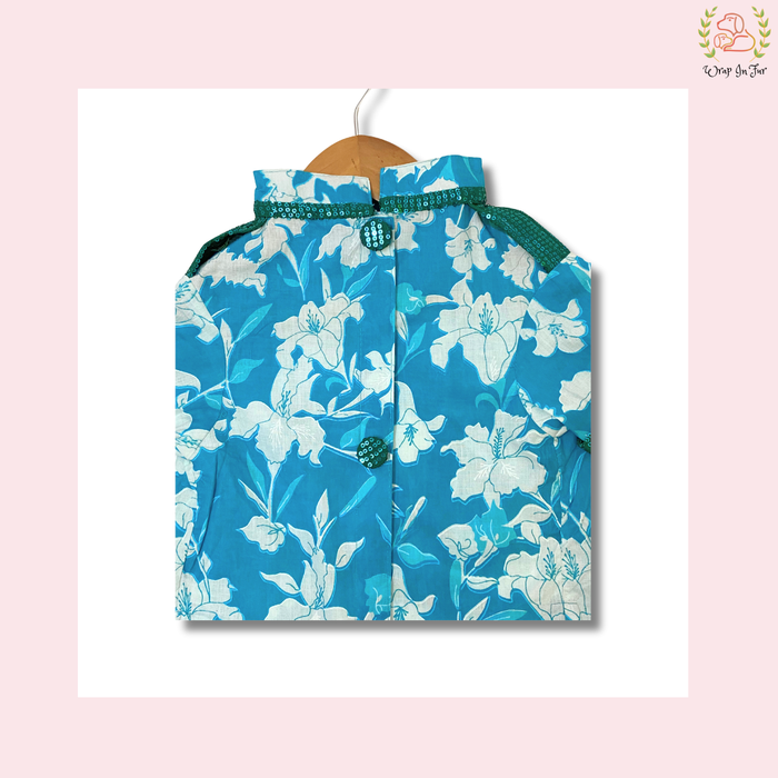 Blue Floral Dog Kurta - Sequined Indian Dog Ethnic Wear Dress