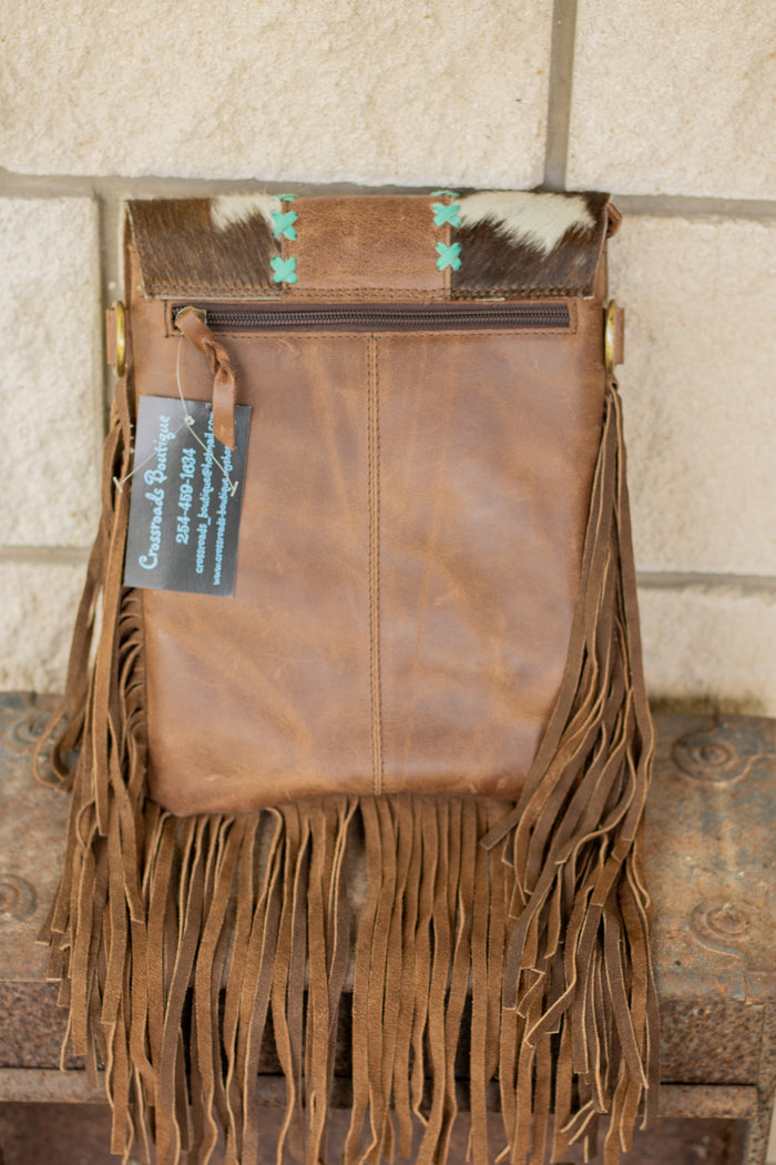 Boot Stich Leather & Cowhide Fringe Crossbody Bag