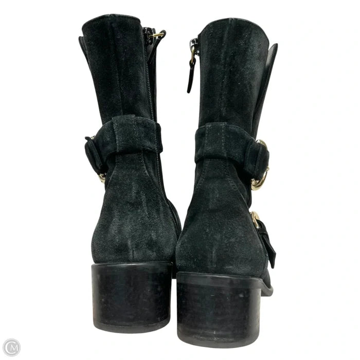 Boots Designer By Stuart Weitzman In Black & Gold, Size: 7.5