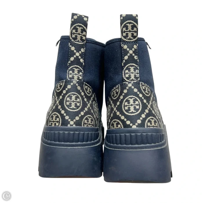 Boots Designer By Tory Burch In Blue & Cream, Size: 8.5