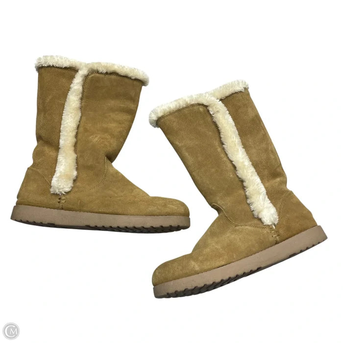 Boots Mid-calf Flats In Brown & Cream, Size: 10