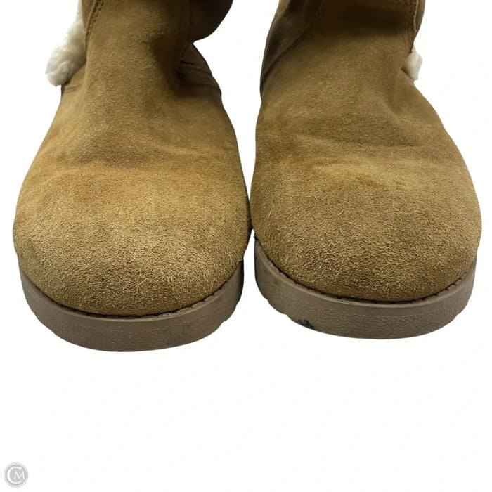 Boots Mid-calf Flats In Brown & Cream, Size: 10