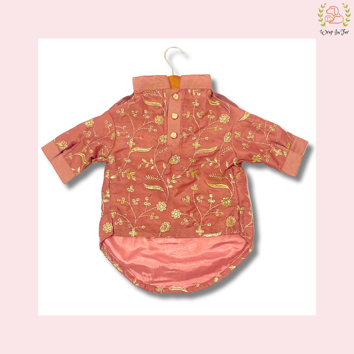 Brick Red Embroidered Dog Kurta - Royal Indian Dog Ethnic Wear Dress