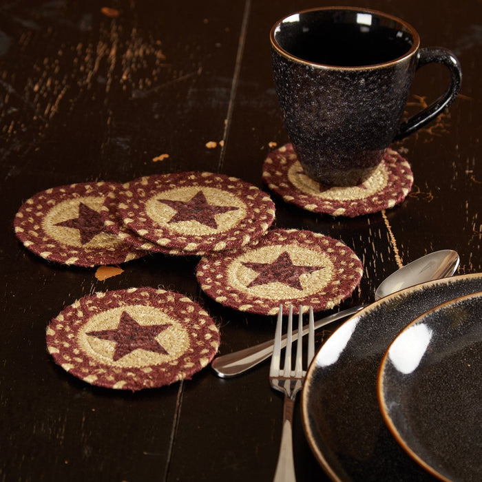 Burgundy Tan Star Jute Coasters-Lange General Store