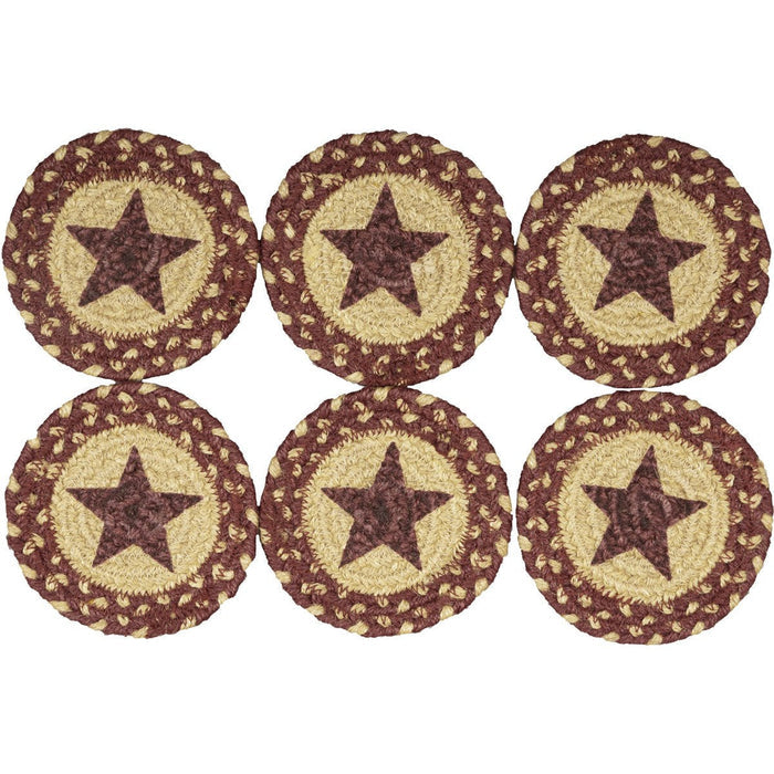 Burgundy Tan Star Jute Coasters-Lange General Store