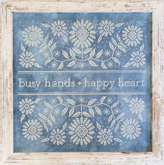 Busy Hands Happy Heart Cross Stitch Pattern-Stitched Modern