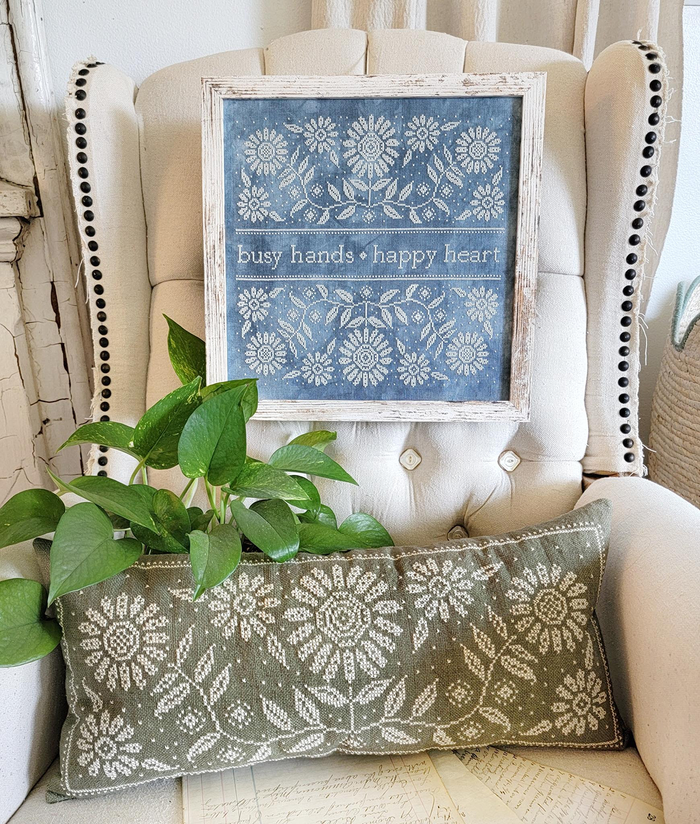 Busy Hands Happy Heart Cross Stitch Pattern-Stitched Modern