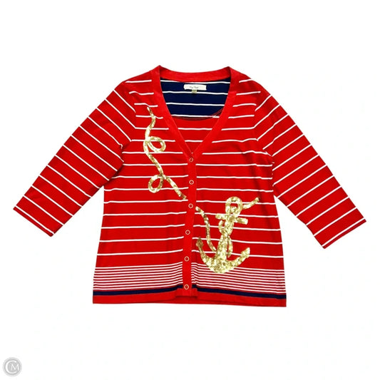 Cardigan By Onque Casuals In Red & White, Size: Xl