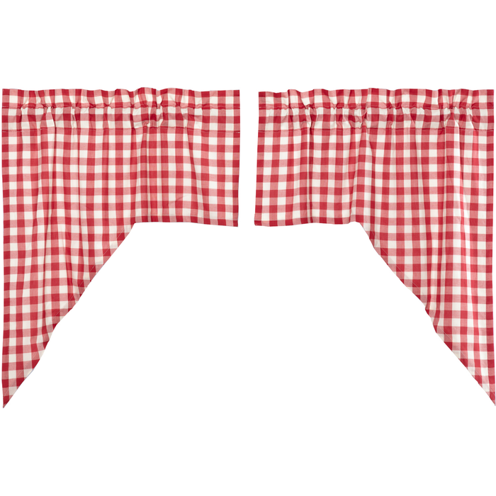 Annie Red Buffalo Check Swag Curtains-Lange General Store