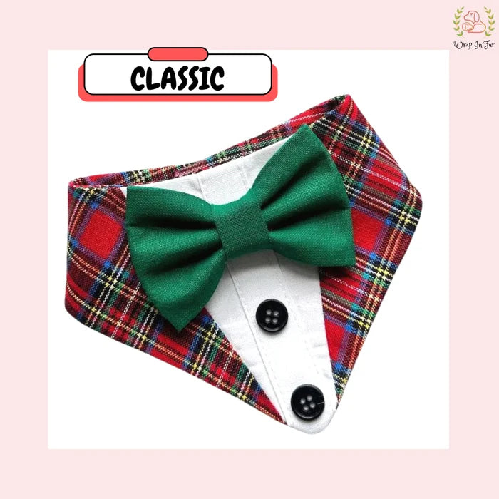 Christmas Bandana Set - Plaid Tuxedo Holiday Wear for Dogs