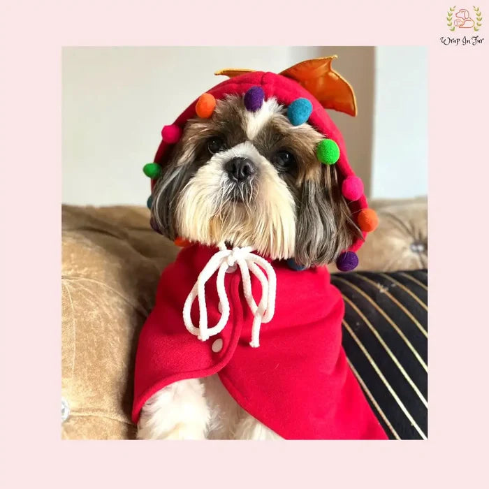Christmas Pompom Cape for Dogs– Cozy Holiday Cloak