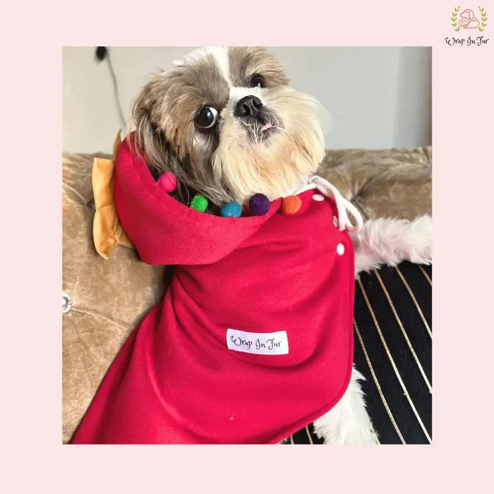 Christmas Pompom Cape for Dogs– Cozy Holiday Cloak