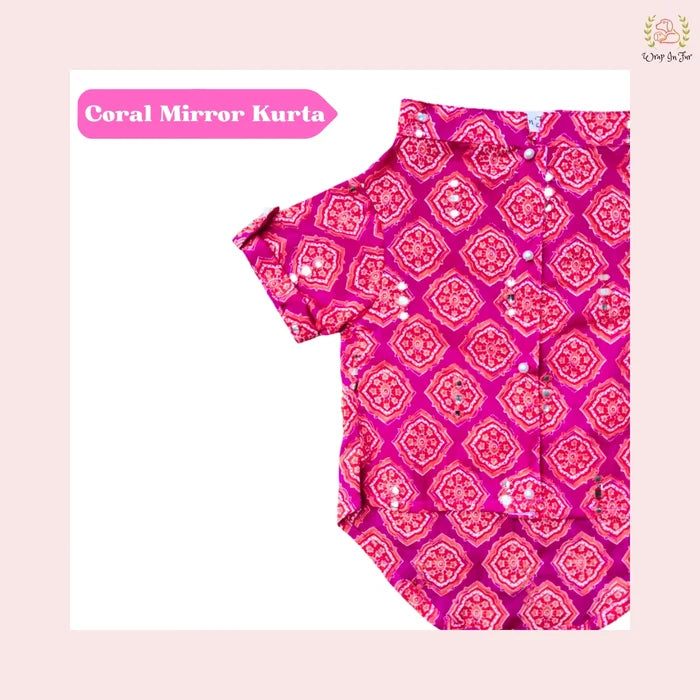 Coral Mirrored Dog Kurta Shirt - Designer Indian Dog Ethnic Wear