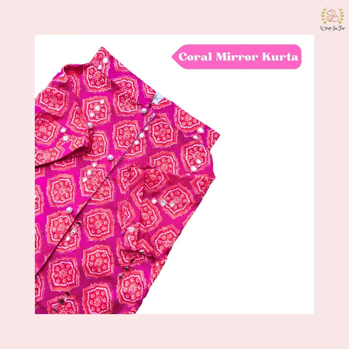 Coral Mirrored Dog Kurta Shirt - Designer Indian Dog Ethnic Wear