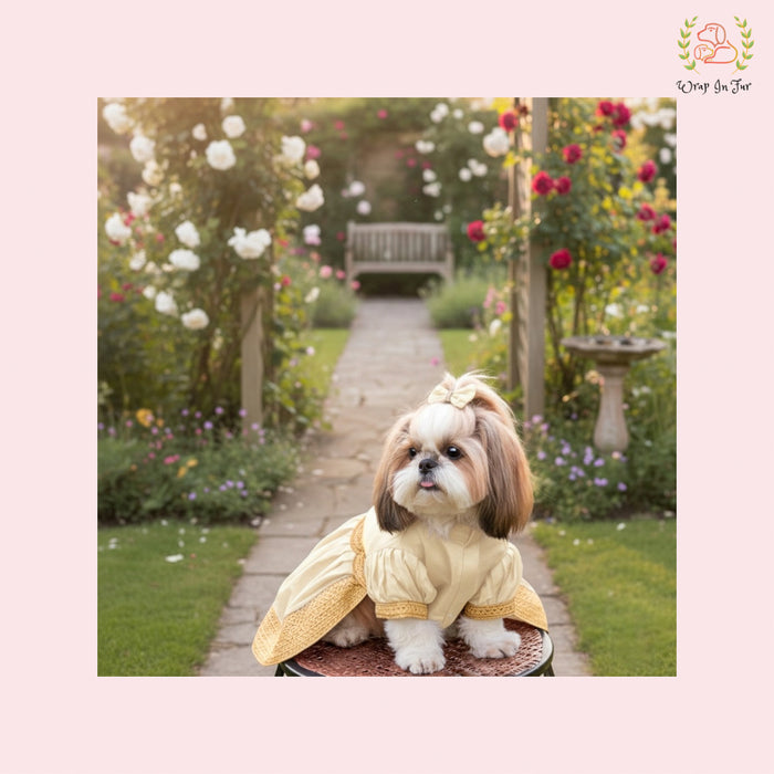 Cream Royal Festive Dog Dress – Premium Ethnic Party Wear for Dogs