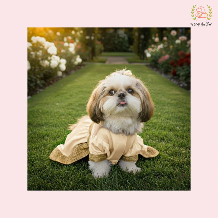 Cream Royal Festive Dog Dress – Premium Ethnic Party Wear for Dogs