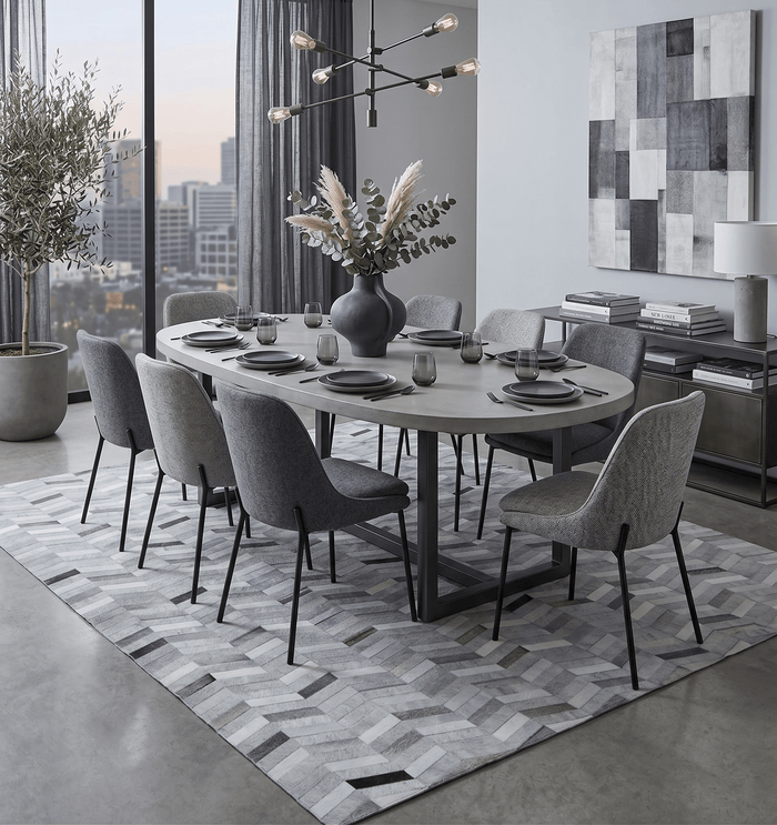 Custom Made Ivory and Silver Geometrical Handmade Leather Rug - The Rug Decor