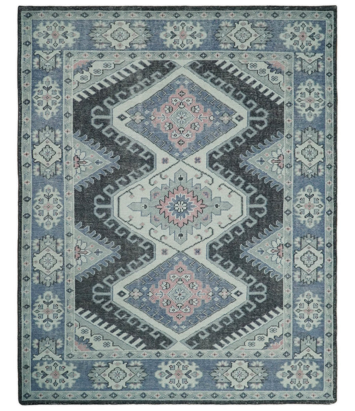 Hand knotted 8x10 Persian Blue and Silver Wool Area Rug | TRD37291810 - The Rug Decor