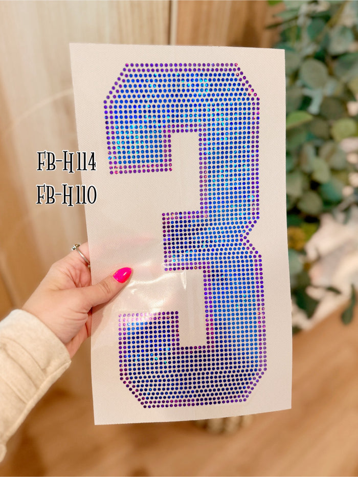 Custom SPANGLE Text SPANGLE Transfer - 12" Athletic Numbers - Two Color
