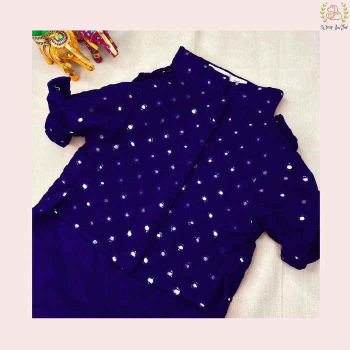 Dark Blue Mirror Work Dog Kurta with Red Dupatta - Indian Ethnic Wear