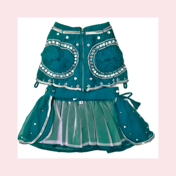 Dark Cyan Mirror Dog Lehenga – Premium Dog Wedding Dress