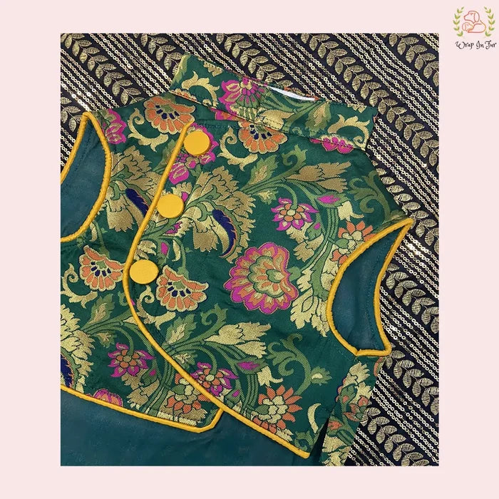 Dark Green Flower Jacket Dog Sherwani