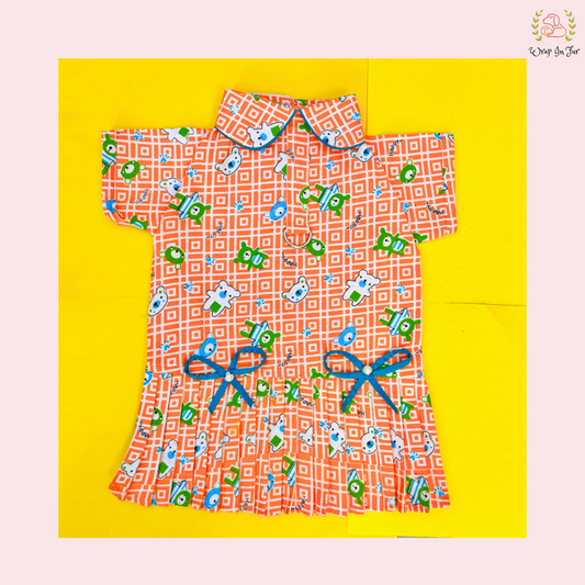 Designer Orange-Blue Winter Dog Dress – Perfect for Cold Weather