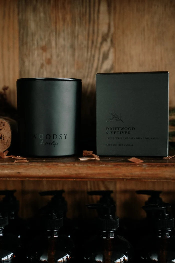 Driftwood & Vetiver Black Lid Candle & Boutique Box