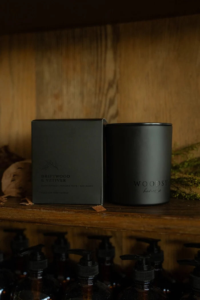 Driftwood & Vetiver Black Lid Candle & Boutique Box