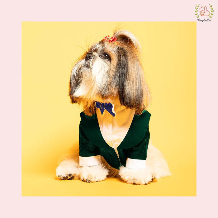 Emerald Green Sequin Dog Tuxedo Jacket - Festive Formal Suit