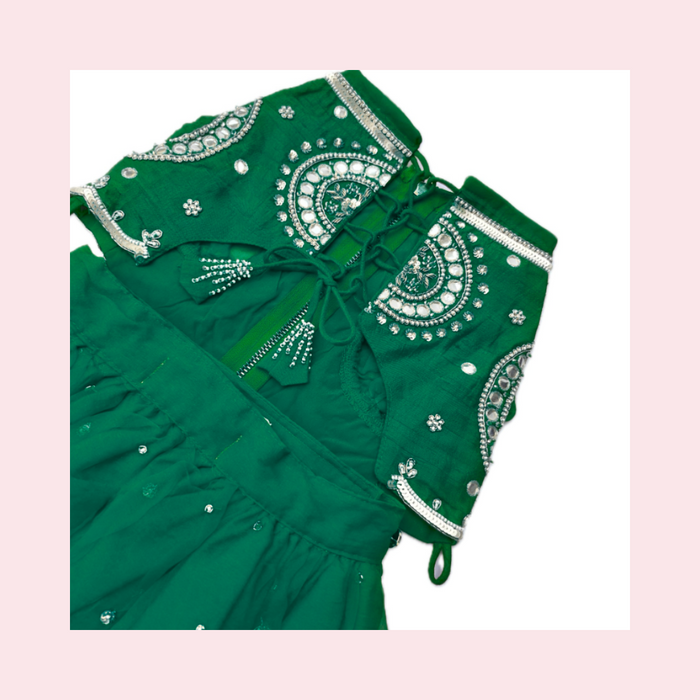 Emerald Mirror Work Dog Lehenga – Designer Dog Wedding Dress