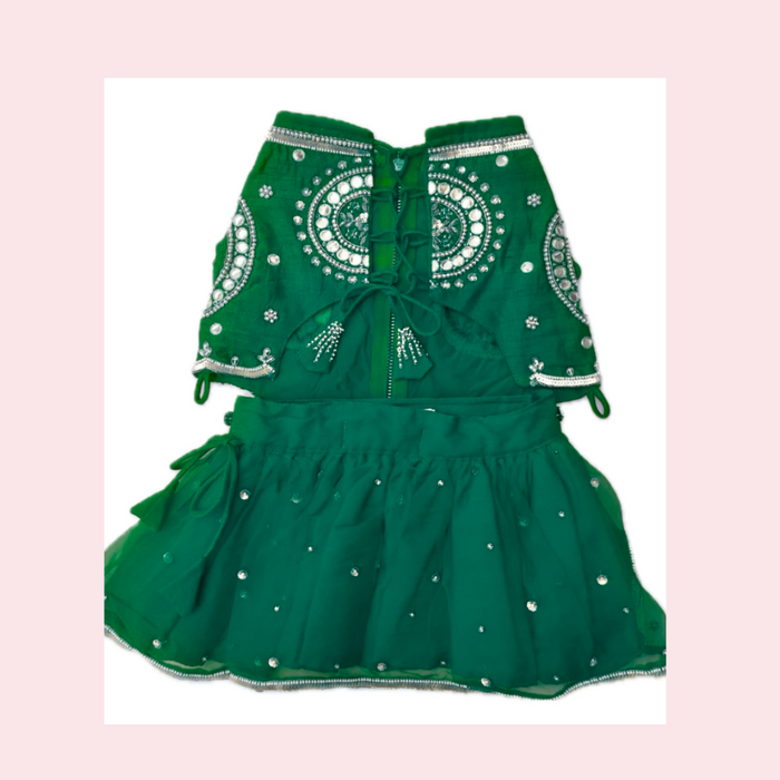 Emerald Mirror Work Dog Lehenga – Designer Dog Wedding Dress
