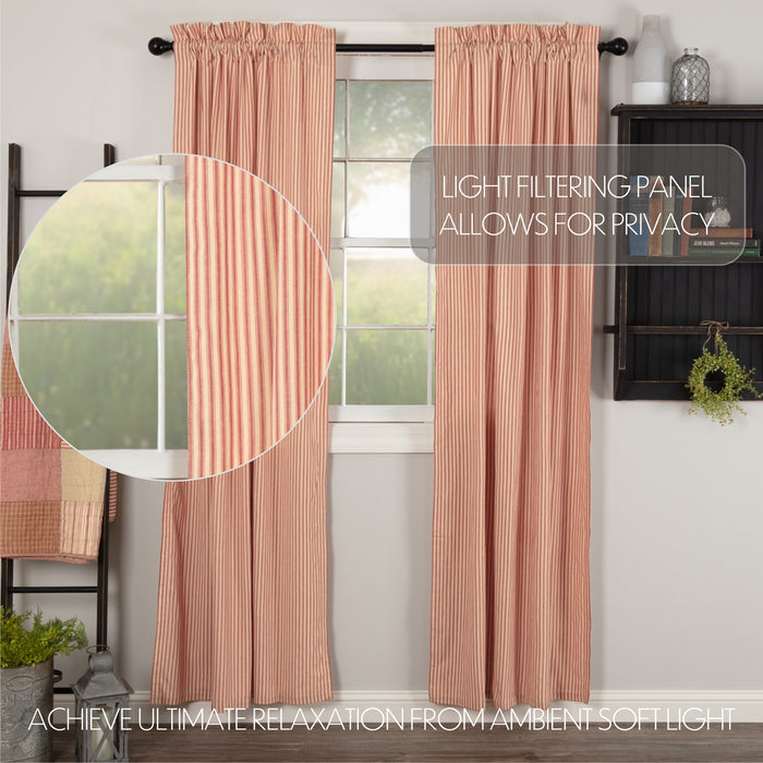 Farmstead Red Ticking Stripe Cotton Panel Curtains-Lange General Store