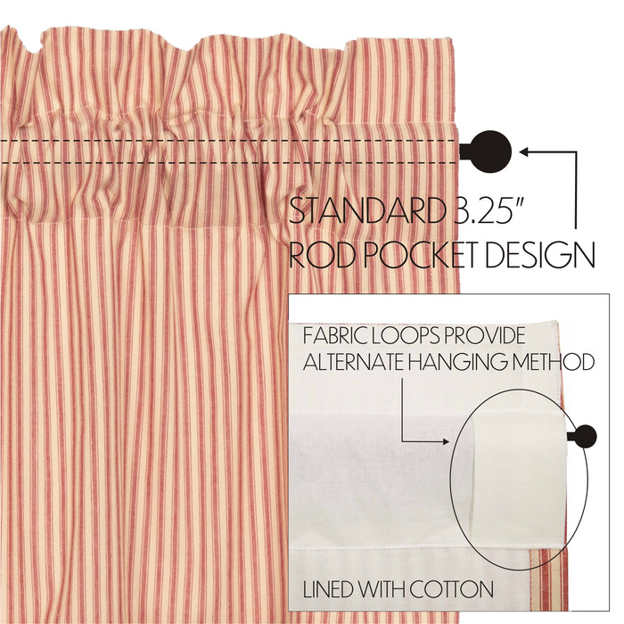Farmstead Red Ticking Stripe Cotton Panel Curtains-Lange General Store