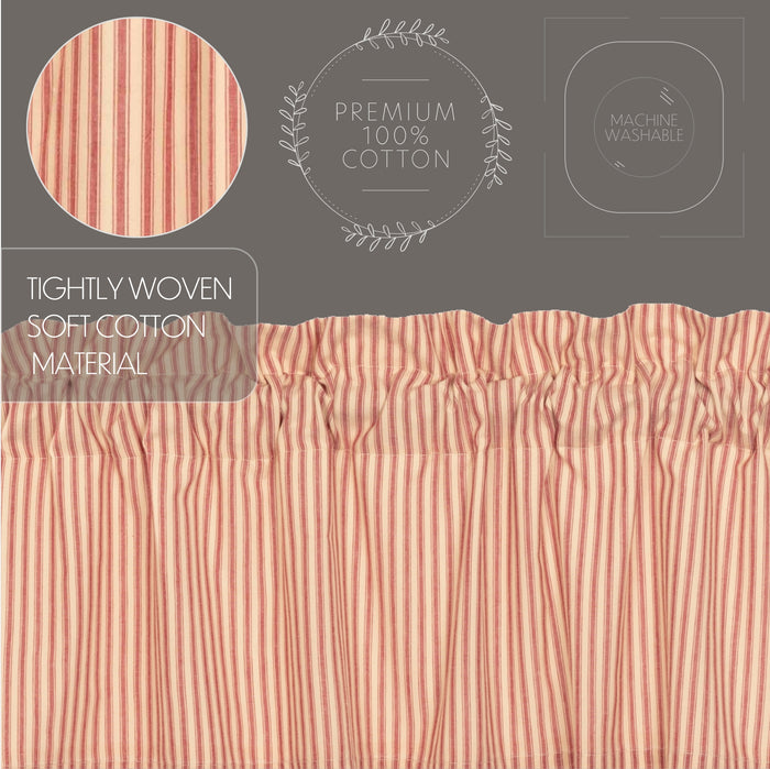 Farmstead Red Ticking Stripe Cotton Panel Curtains-Lange General Store