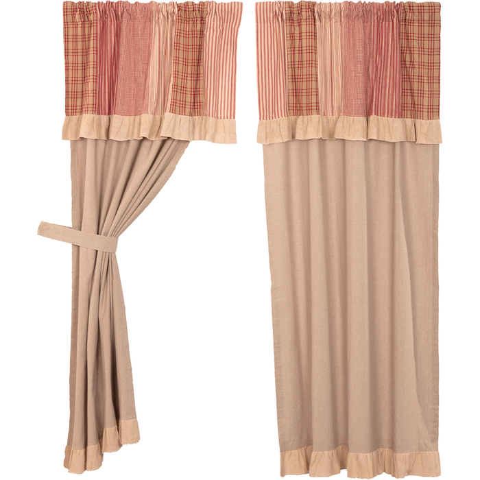 Sawyer Mill Red Patchwork Short Panel Curtains-Lange General Store