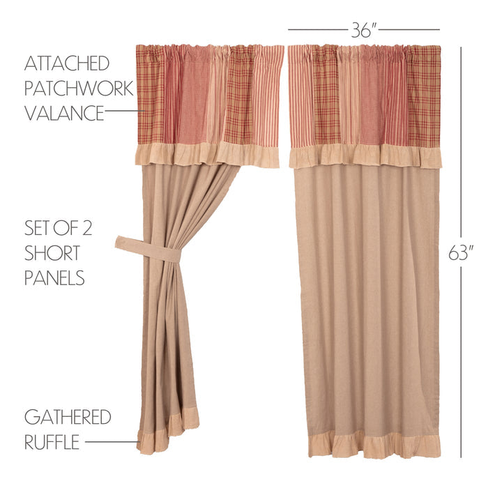 Farmstead Red Patchwork Short Panel Curtains