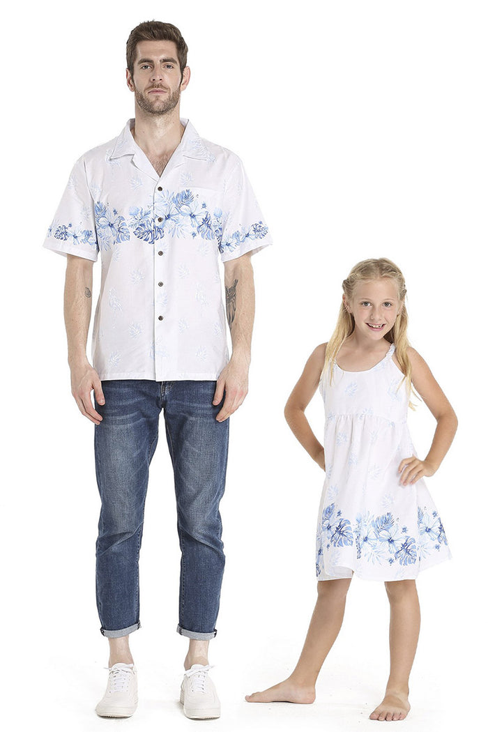 Father Daughter Keahi Set in Cross Hibiscus White