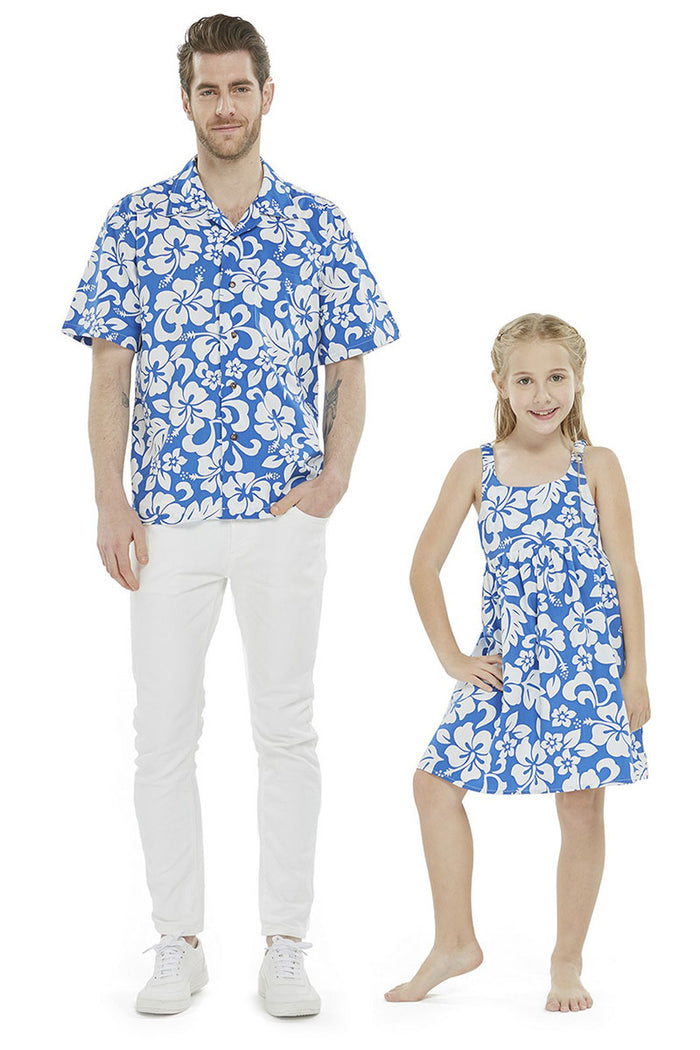Father Daughter Keahi Set in Vintage Hibiscus Blue