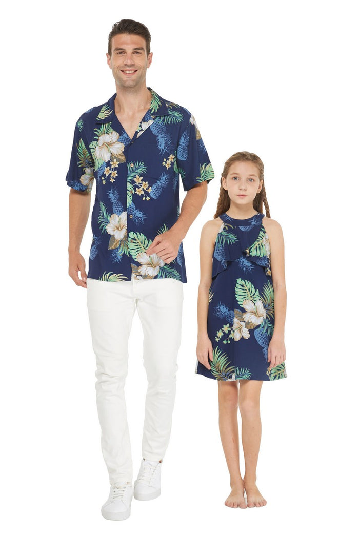 Father Daughter Malia Set in Pineapple Garden Navy