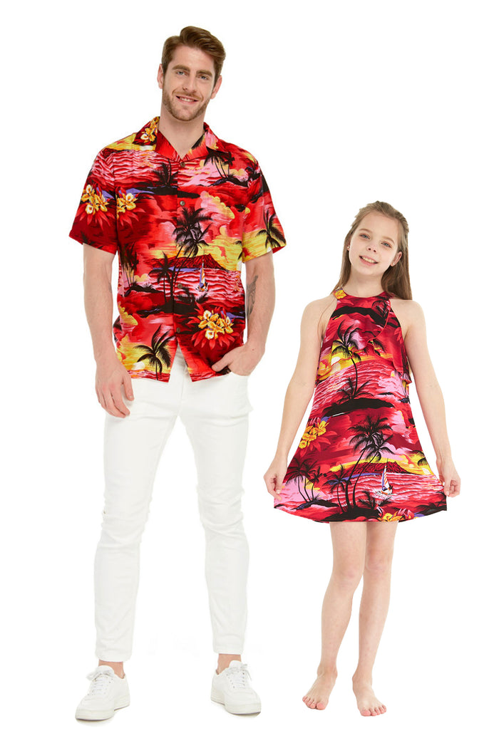 Father Daughter Malia Set in Sunset Red