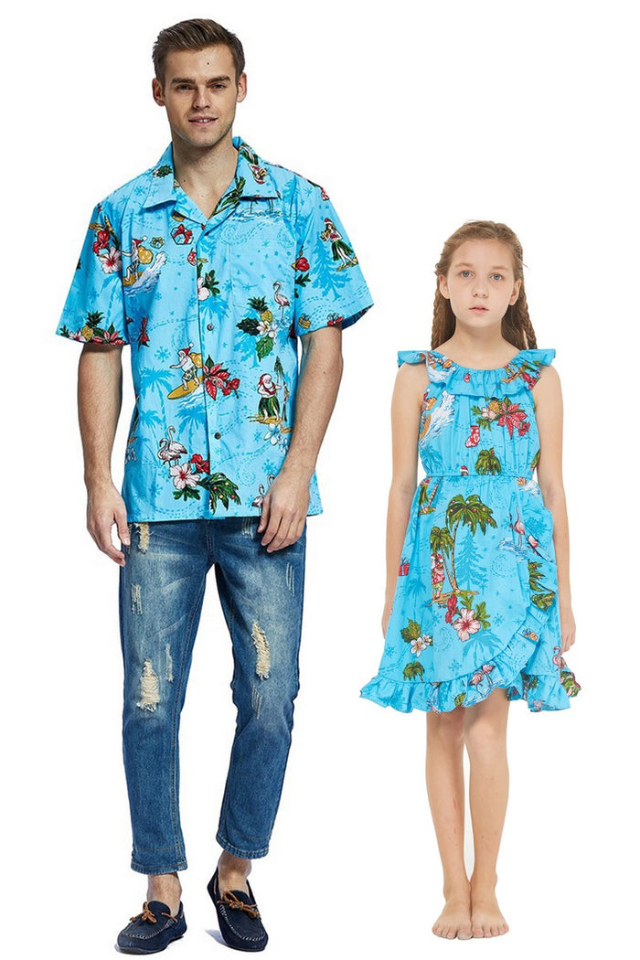 Father Daughter Nalani Set in Christmas Santa Turquoise