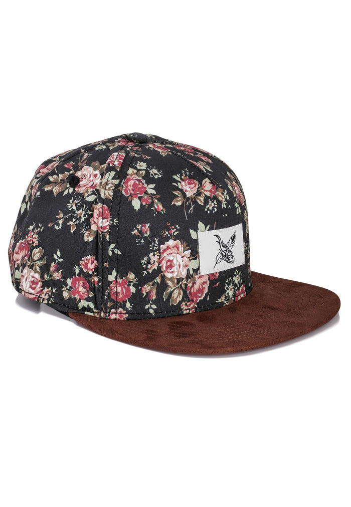 Blackskies-Black-Beauty-Vol-III-Snapback-Cap-Floral-Rose-Strapback-Brown-Suede