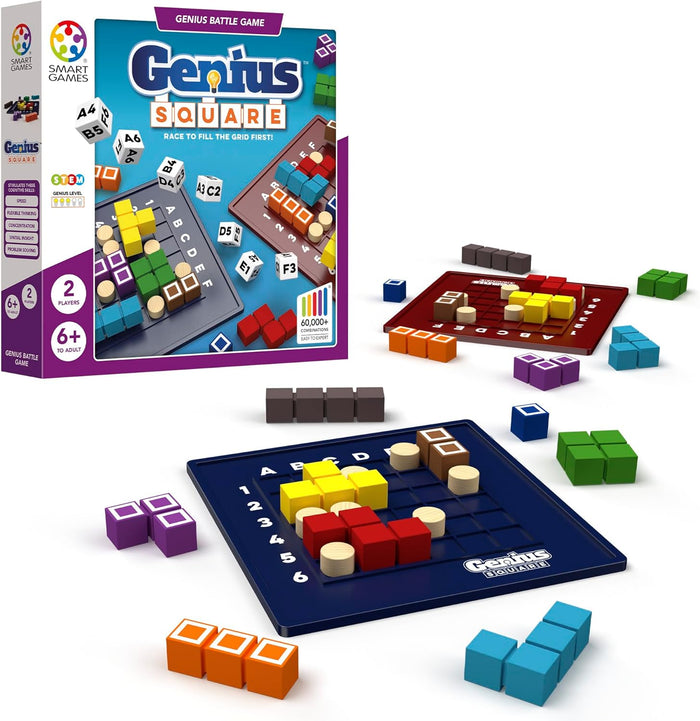 Genius Square board game set with pieces and packaging on a white background