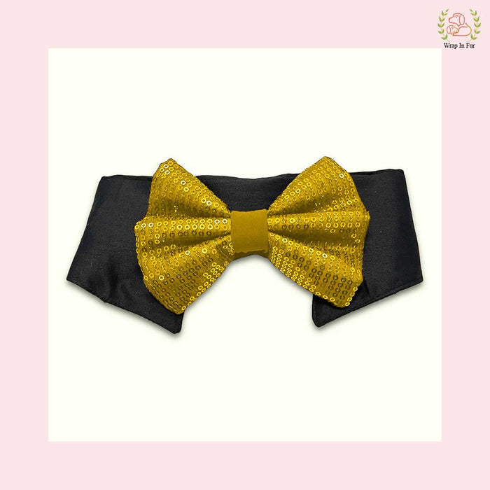 Gold Yellow Sequin Dog Bow & Collar Set