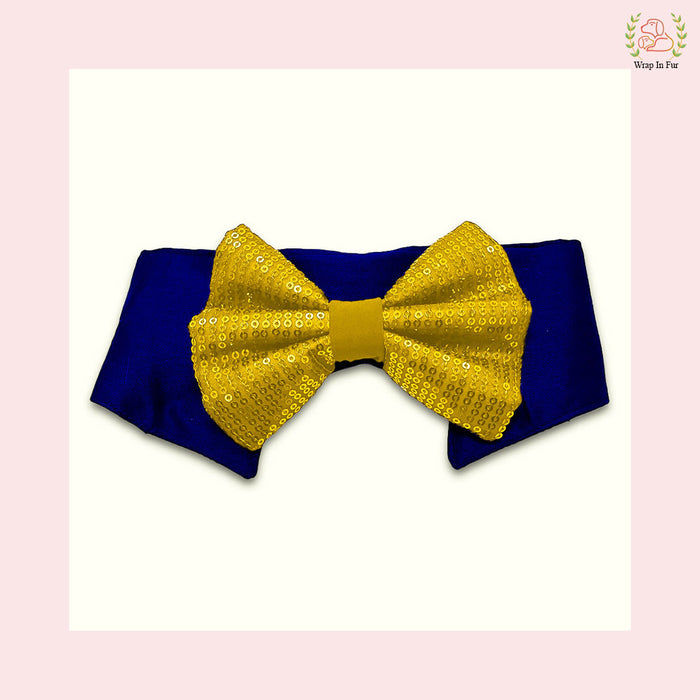 Gold Yellow Sequin Dog Bow & Collar Set