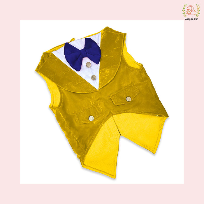 Golden Yellow Velvet Dog Tuxedo Vest - Festive Wedding Suit
