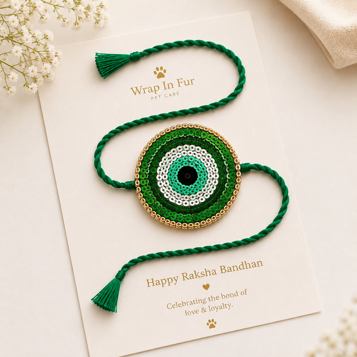 Green Evil Eye Rakhi For Dog & Cats